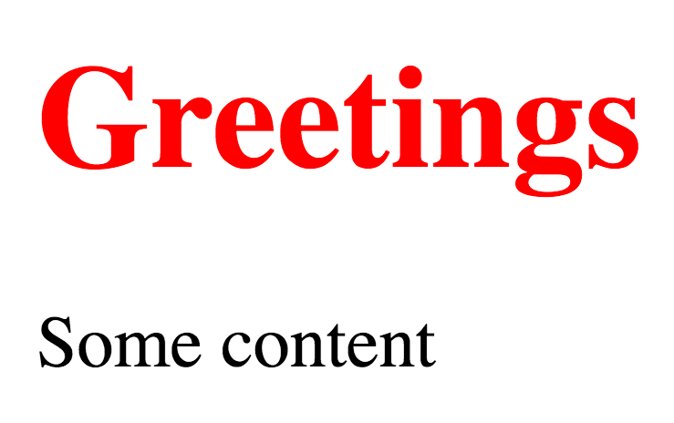 Final result, similar to the first Vue.js hello world, only this time the "Greetings" word is painted in
red