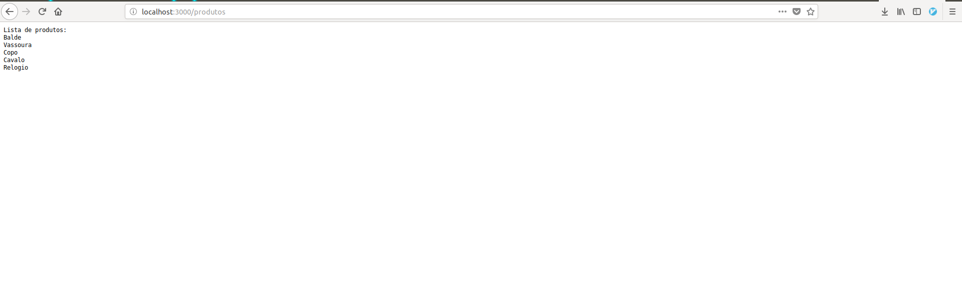 Uma lista de produtos no navegador